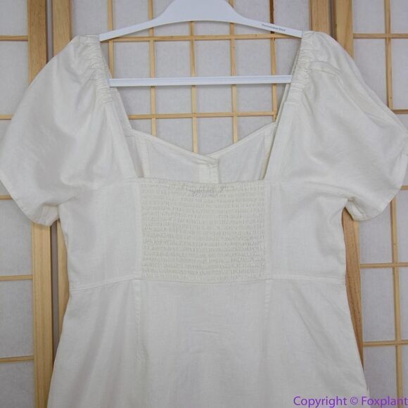 NEW Madewell Linen-Cotton Puff-Sleeve Mini Dress, lighthouse, 14‎ - Picture 7 of 16